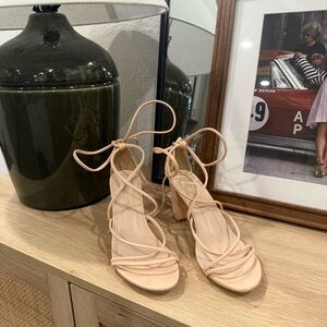 Allegra K Women's Strappy Lace Up Chunky Heeled Sandals